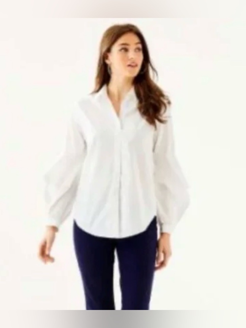 Lilly Pulitzer White Button-Down Puff Sleeve Shirt